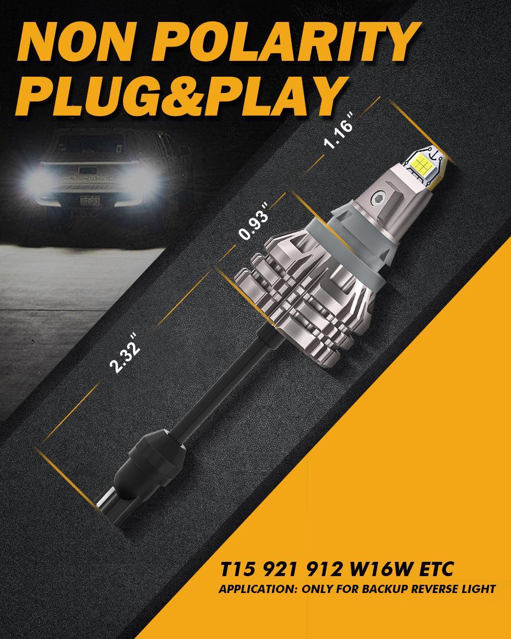 Auxbeam 912 921 T15 W16W LED Reverse Back-up Light Bulbs 44W 6500K White B2