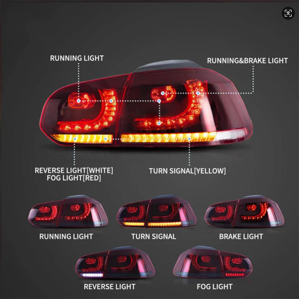 Vland LED Tail Light Assembly for 2009-2014 VW Golf 6th Gen Mk6 Hatchback