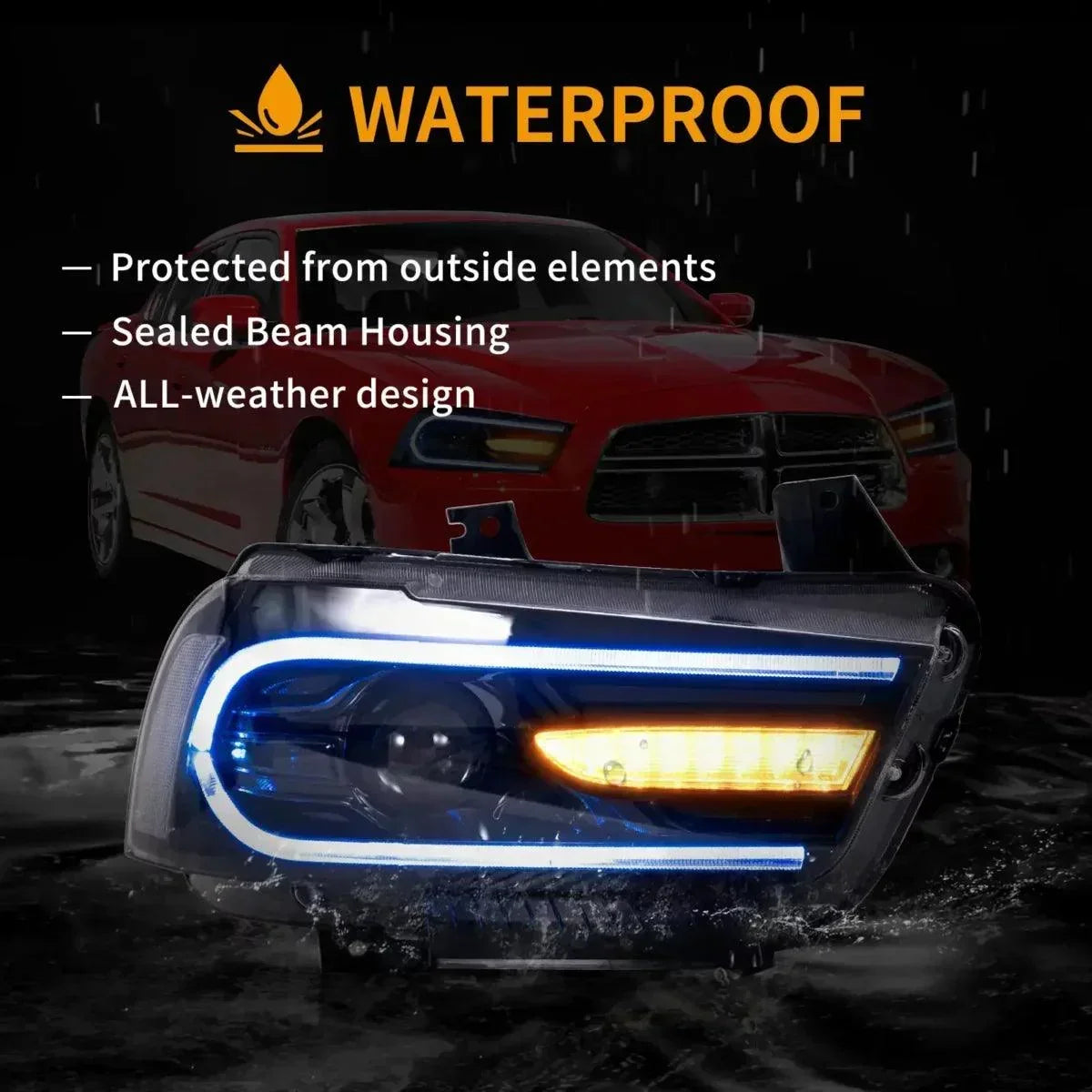 Vland LED Headlight Assembly RGB Dual Beam for 2011-2014 Dodge Charger(LD)