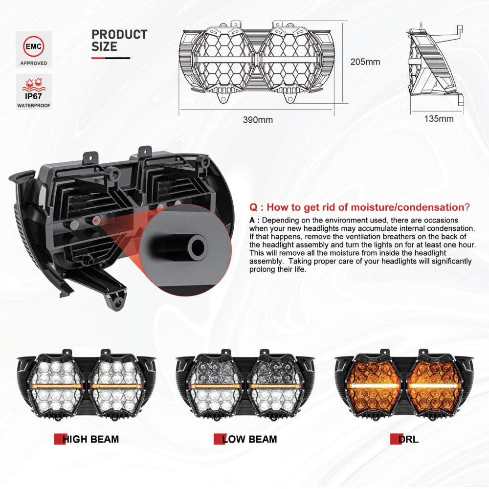 Auxbeam DOT Motorcycle LED Dual Headlight for 2015-2016 CVO Road Glide Ultra