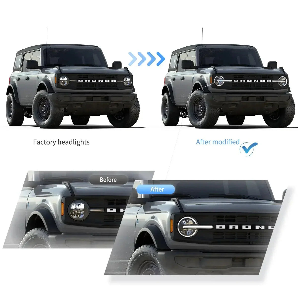 Vland LED Headlight Assembly Projector for 2020-2024 Ford Bronco