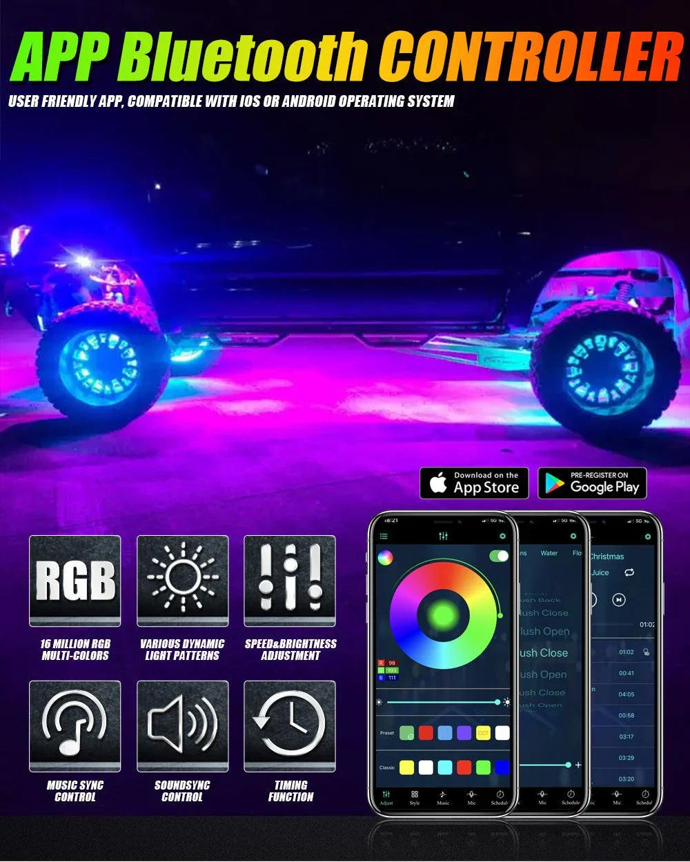 Auxbeam 15.5" RGB LED Wheel Ring Lights Magic Dream Color Neon Rim Light