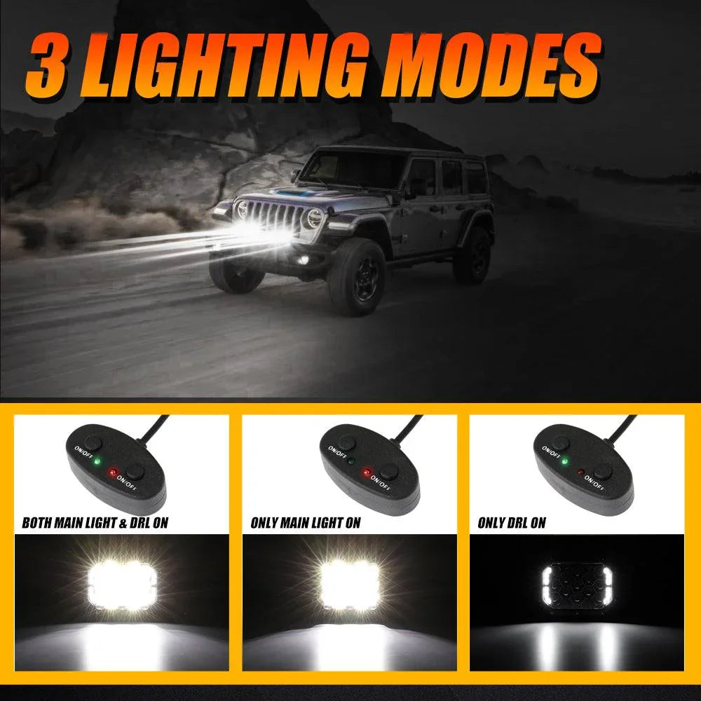 7x5 Inch Rectangle LED Pods White Spot Driving Lights with DRL FOR ATV UTV SIDE BY SIDE 4X4