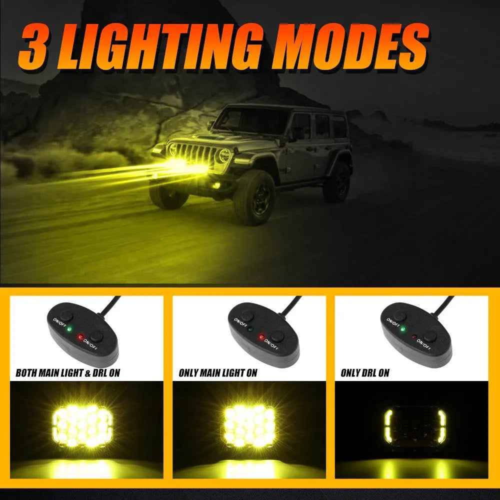 7x5 Inch Rectangle LED Pods Amber Spot Driving Lights with DRL