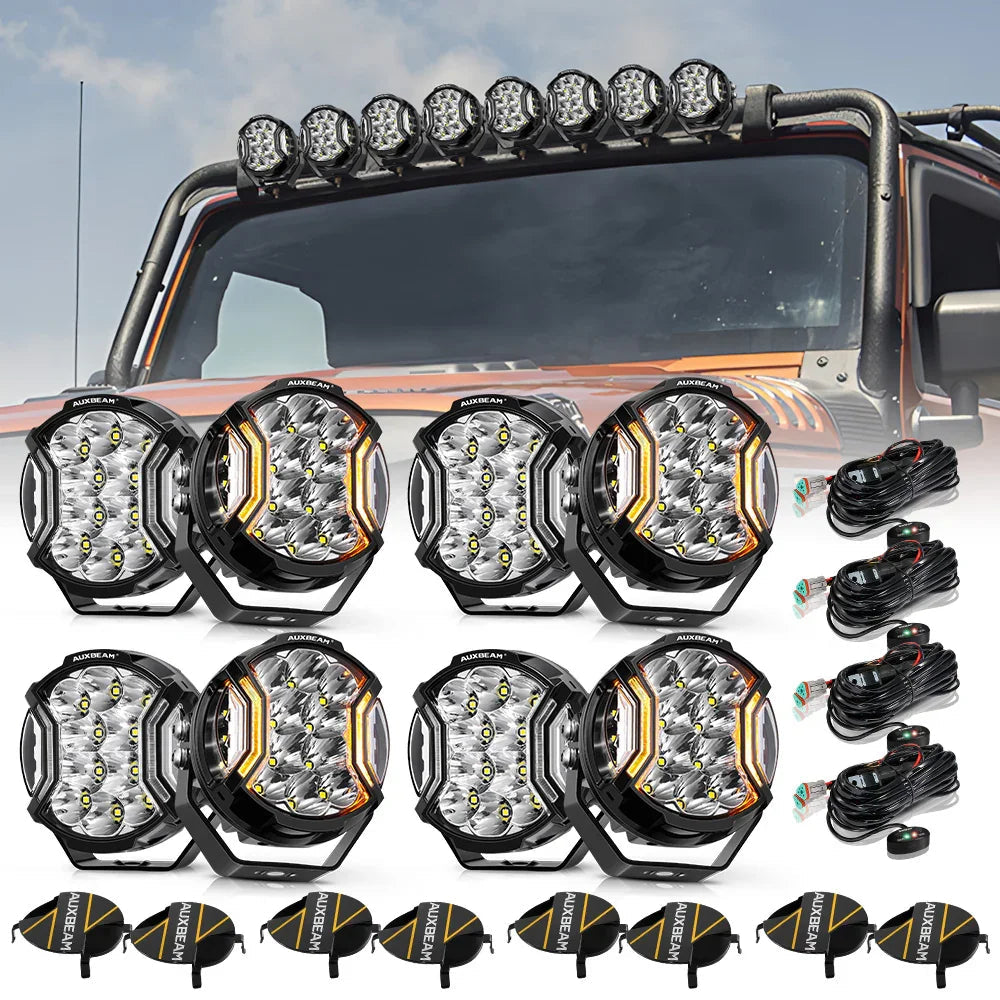 V-ULTRA Series  3/5/7/9 Inch LED Side Shooter Amber/White Pod Lights with Amber DRL