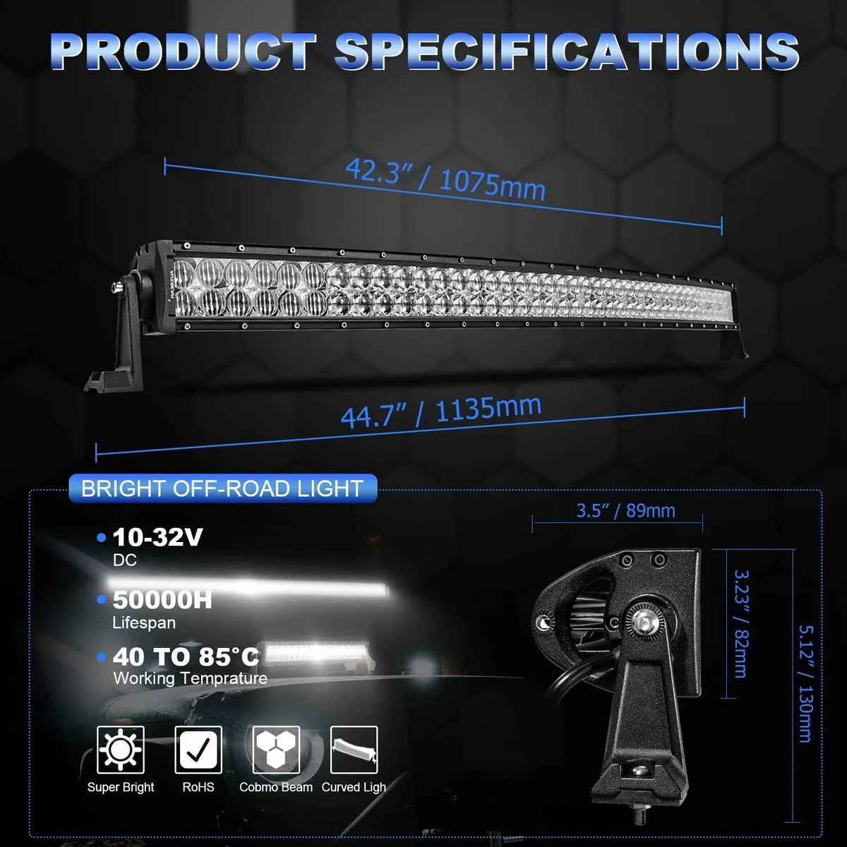 Auxbeam 5D Series 42 Inch Combo Beam Dual Row Curved Off Road LED Light Bar