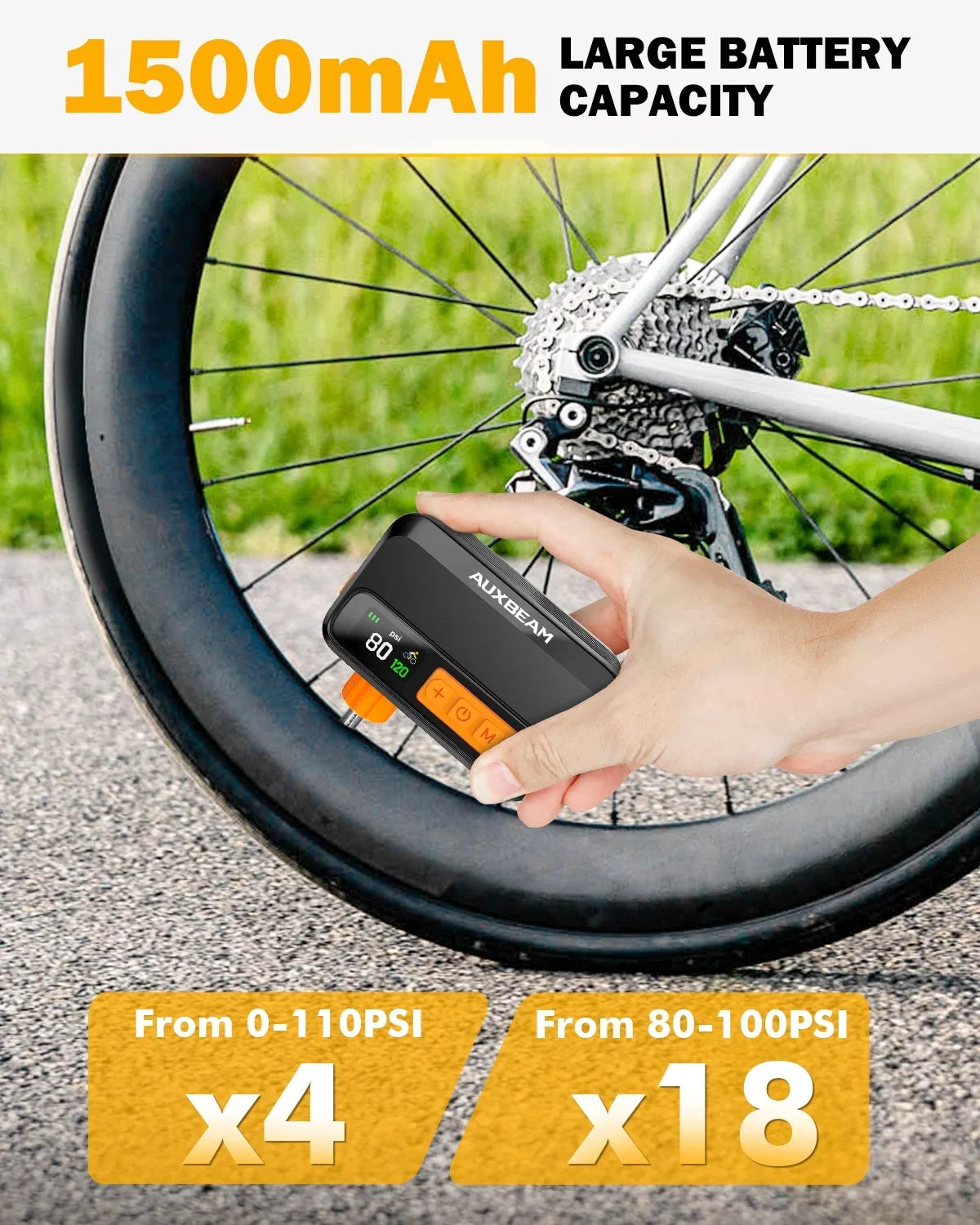 Auxbeam BL05 120PSI High-Performance Mini Handheld Bike Pump Brushless Motor