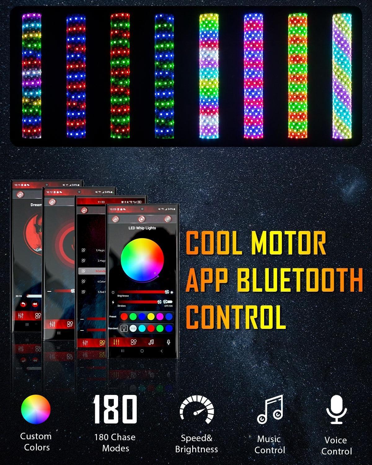 Auxbeam 1.9FT LED RGB Whip Lights with Turn Signal & Brake Light