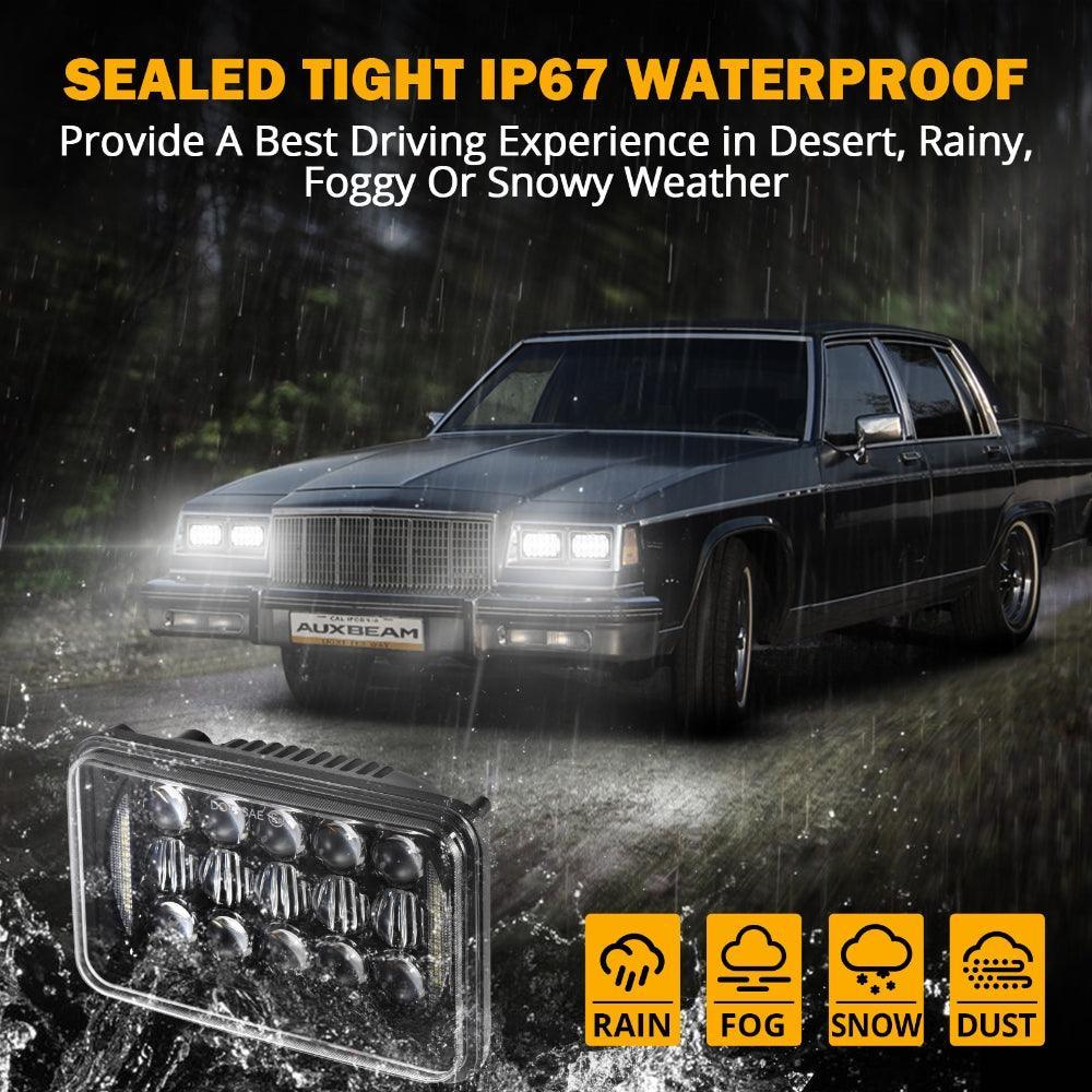 Auxbeam 4x6 LED Headlights Rectangular Headlamps Hi/Lo Sealed Beam