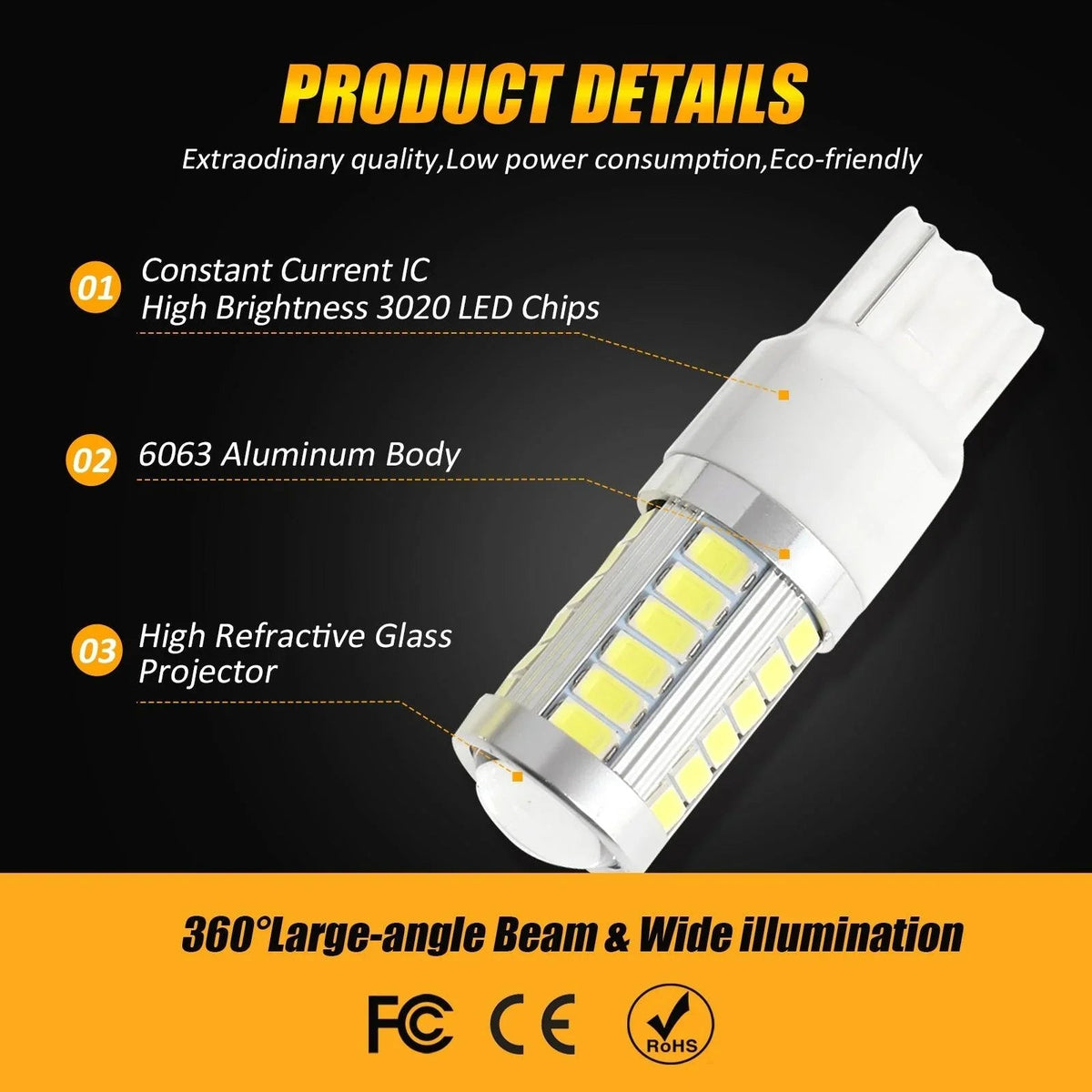 Auxbeam 7440 7440A LED Backup Reverse/Turn Signal/Brake Tail Light Bulbs 20W