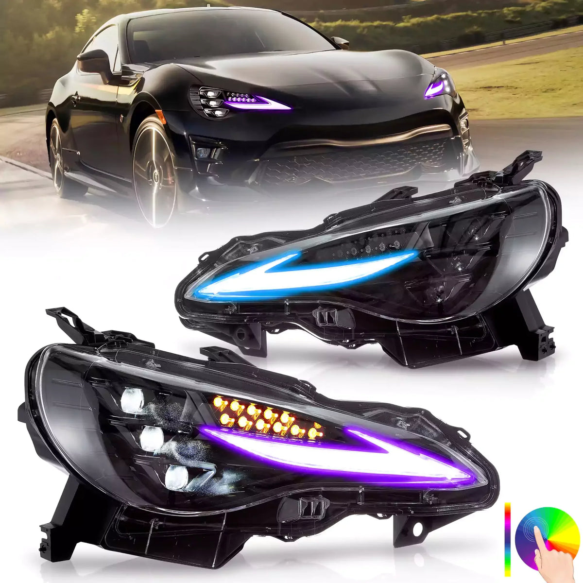 Vland RGB LED Headlight Assembly for 2012-2021 Toyota 86, Subaru BRZ, Scion FR-S