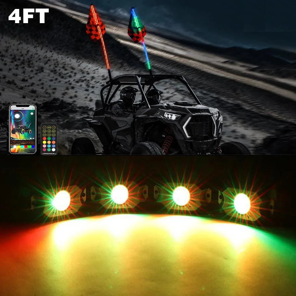 Auxbeam 2Pcs 4FT RGB LED Whip Lights with Turn Signal & Brake Light + RGB LED