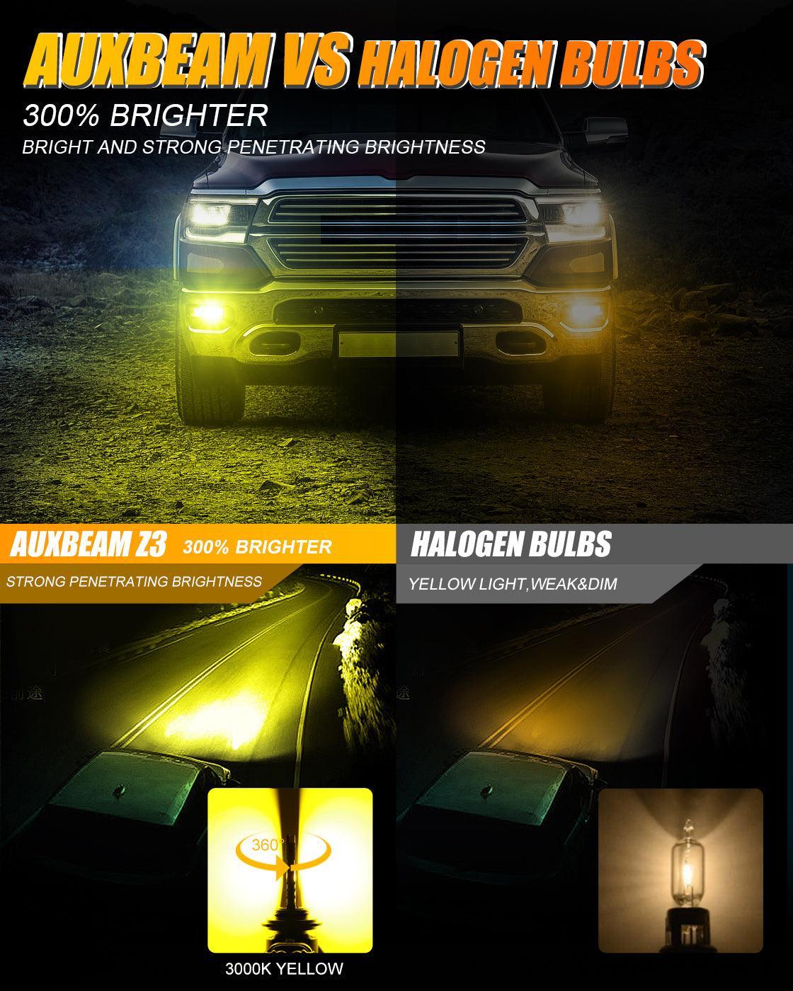 Auxbeam 9006 HB4 LED Fog Light/DRL Bulbs 44W 3000K Golden Yellow Z3 Series 2