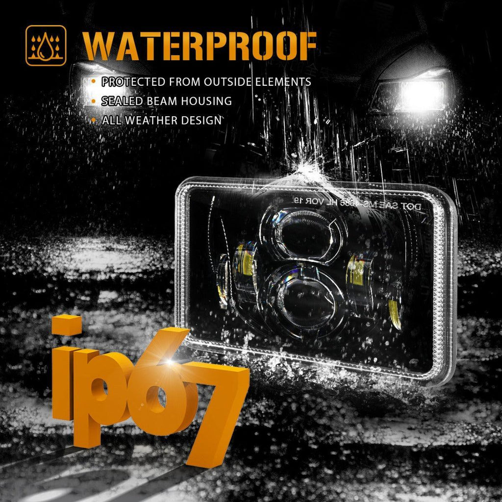 Auxbeam 4X6 Inch 55W Rectangular LED Headlight Dot Approved Black