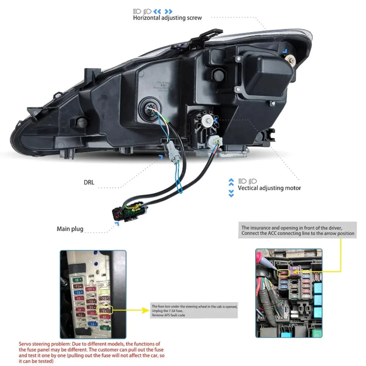Vland LED Headlight Assembly for 2006-2012 Lexus IS250/IS250C/IS350/IS220d