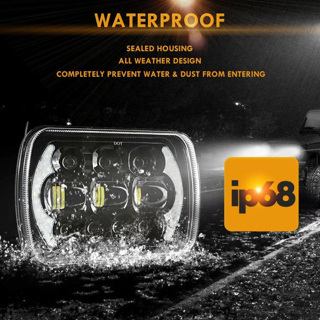 Auxbeam 130W 7x6 LED Headlight for Jeep Wrangler YJ XJ MJ/ Ford/ Savana/ Trucks