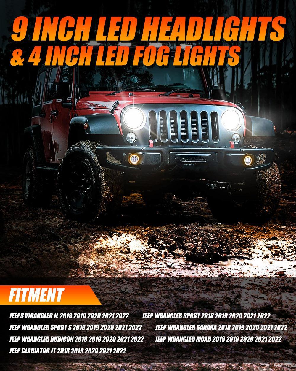 Auxbeam 9'' LED Halo Headlights for Jeep Wrangler JL 2018-2020