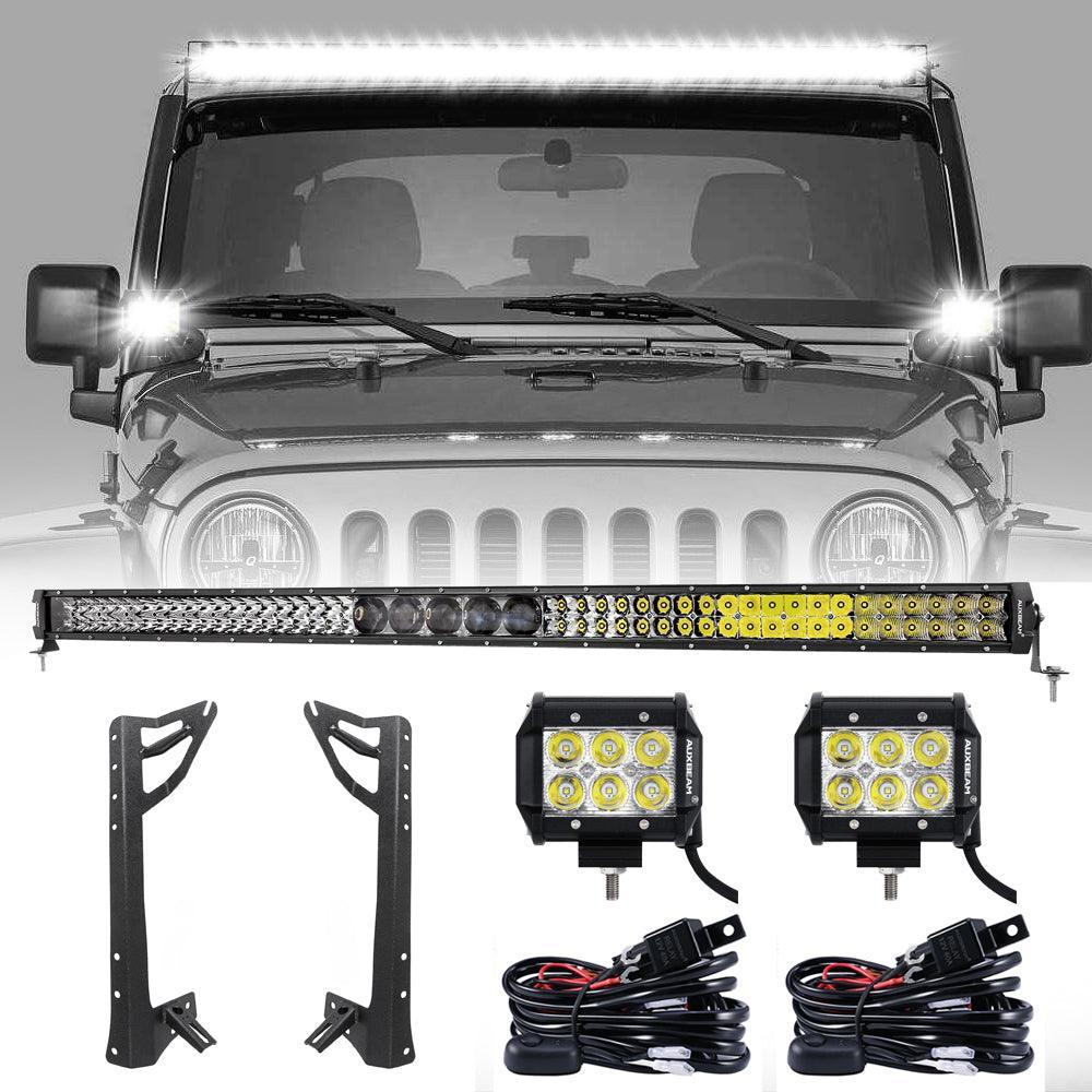 Auxbeam 52" Straight LED Light Bar & 4" LED PODS for Jeep Wrangler JK 2007~2017