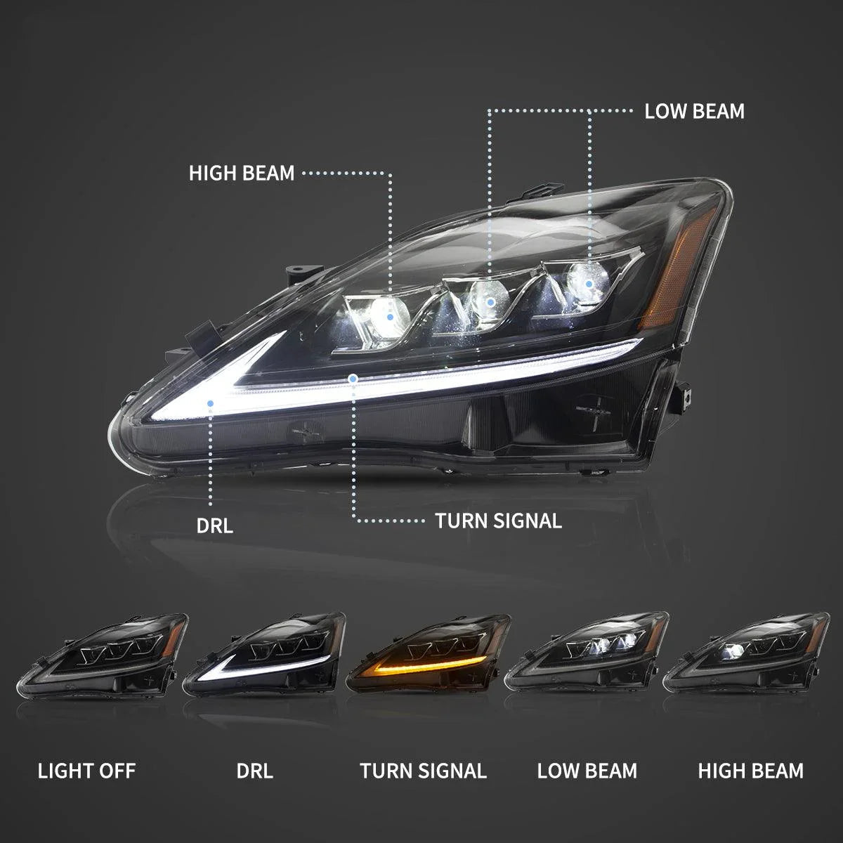 Vland LED Headlight Assembly for 2006-2012 Lexus IS250/IS250C/IS350/IS220d