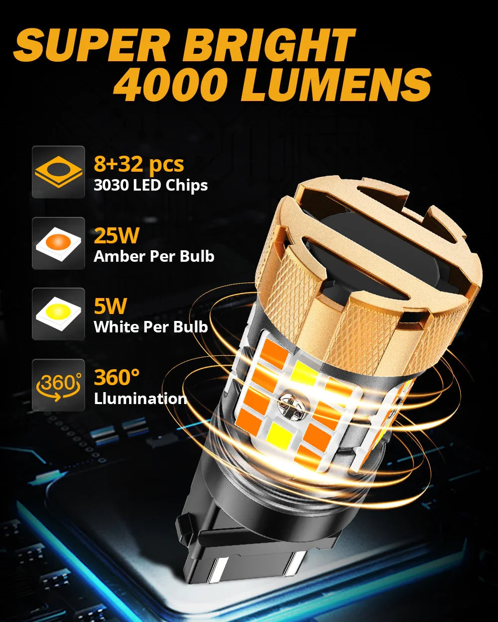 Auxbeam 3157 US-CK LED Front Turn Signal & DRL Light Bulbs 50W Dual Color
