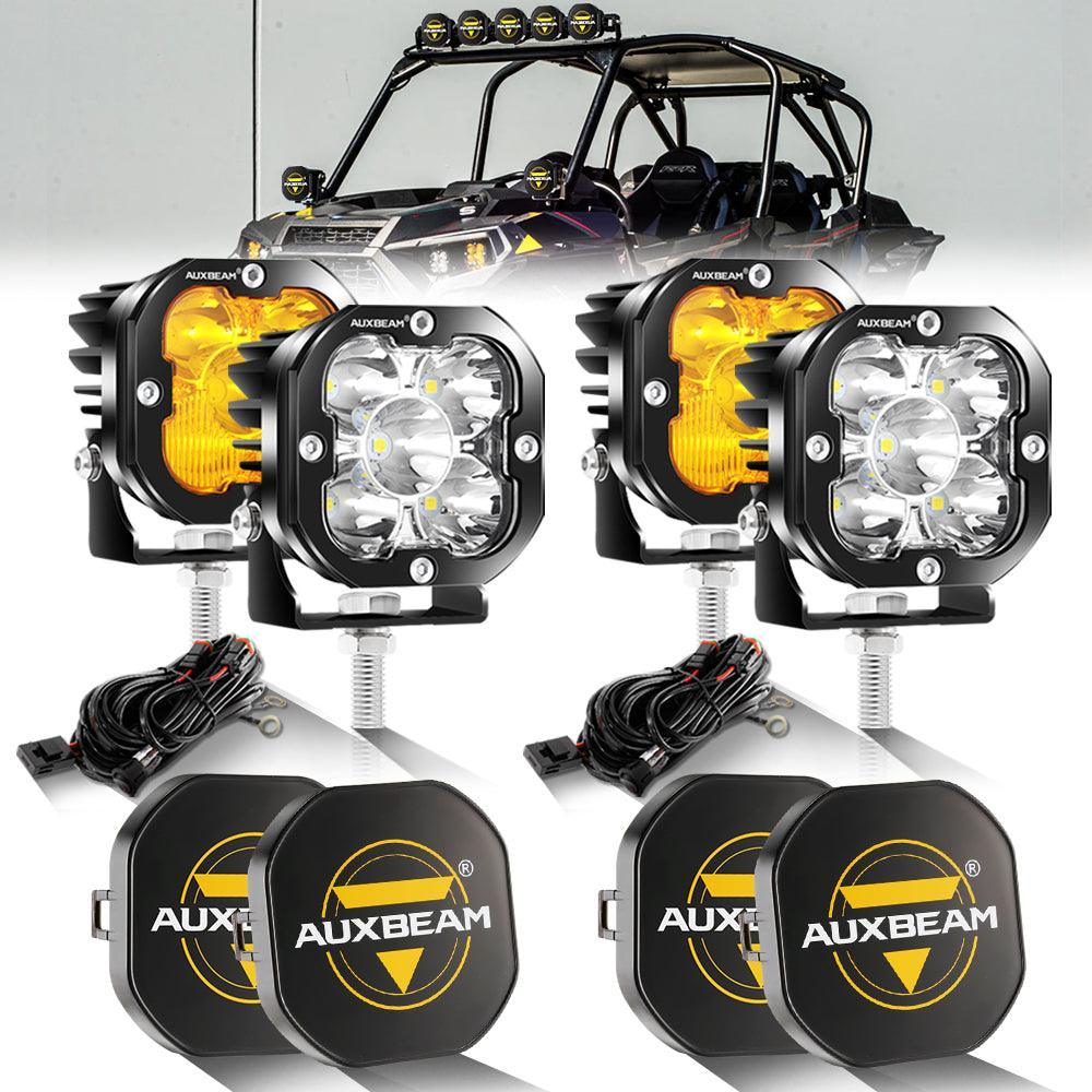 Auxbeam 3 Inch 80W LED Pods Lights White&Amber for ATV UTV SIDE BY SIDE 4X4