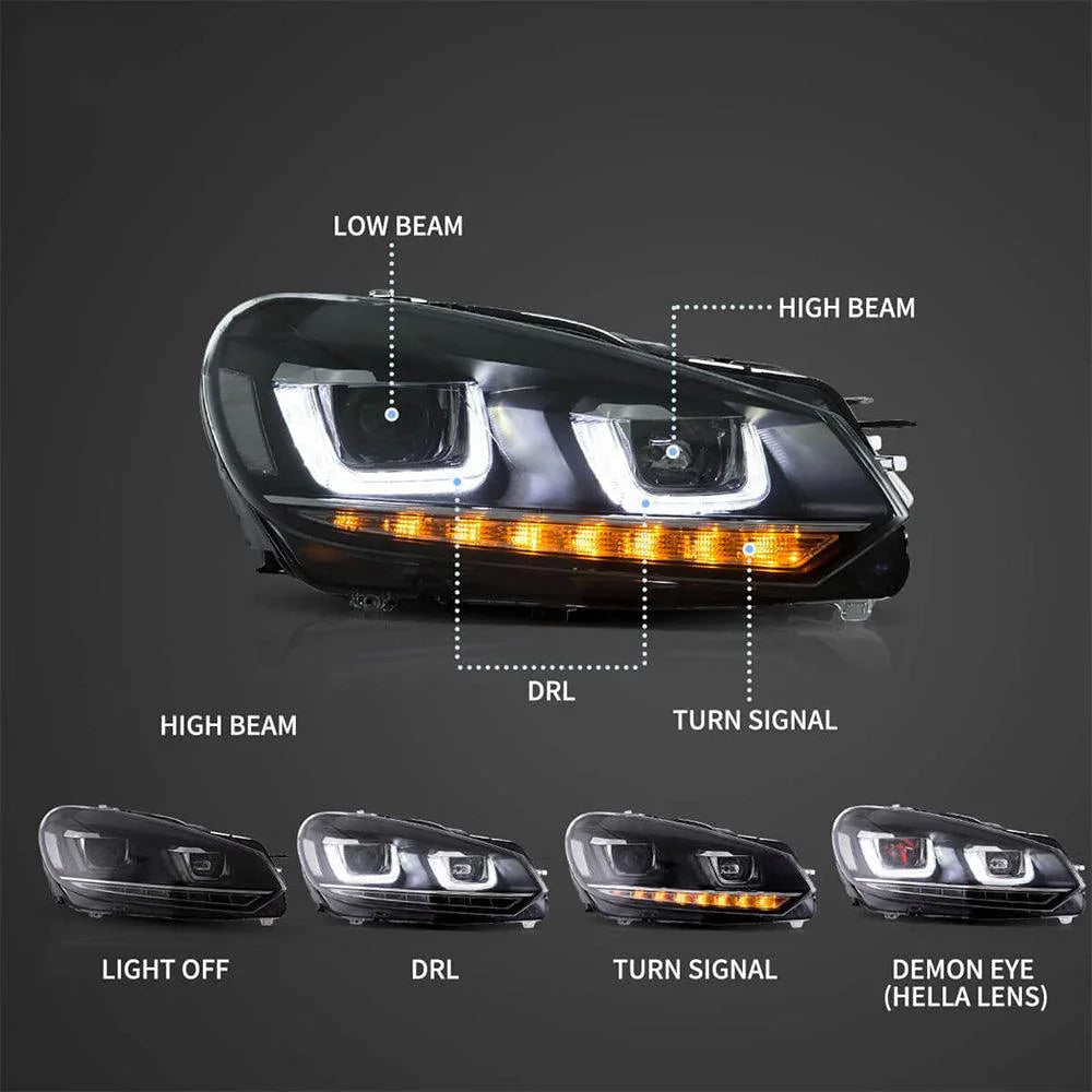 Vland LED Headlight for 2008-2014 Volkswagen Golf 6th Gen (Mk6/A6 Typ 5K)