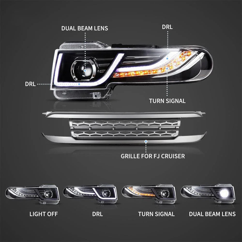 Vland LED Headlight Assembly Dual Beam for 2007-2015 Toyota FJ Cruiser XJ10