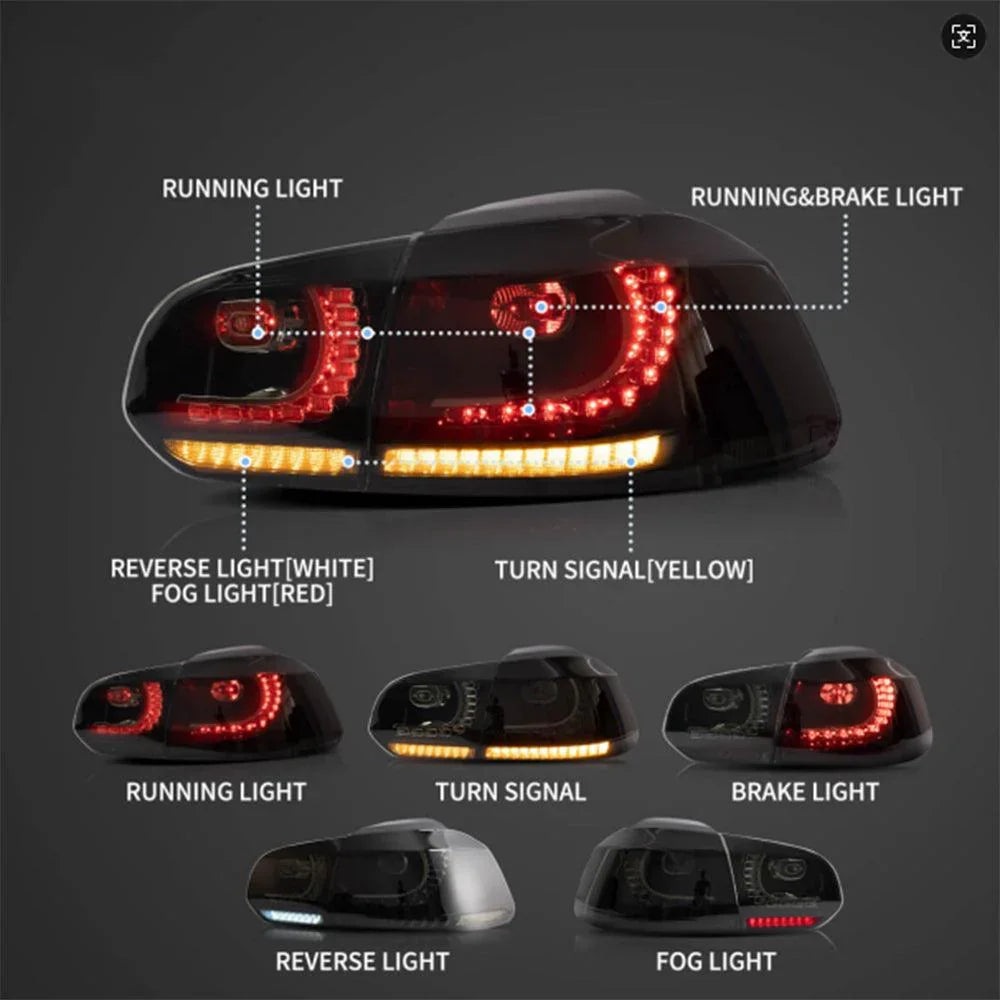 Vland LED Tail Light Assembly for 2009-2014 VW Golf 6th Gen Mk6 Hatchback