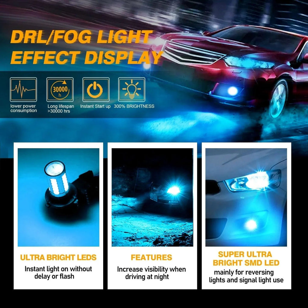 Auxbeam 9006/HB4 LED Fog Light/DRL Bulbs 50W Ice Blue 33LED Series 2 Bulbs