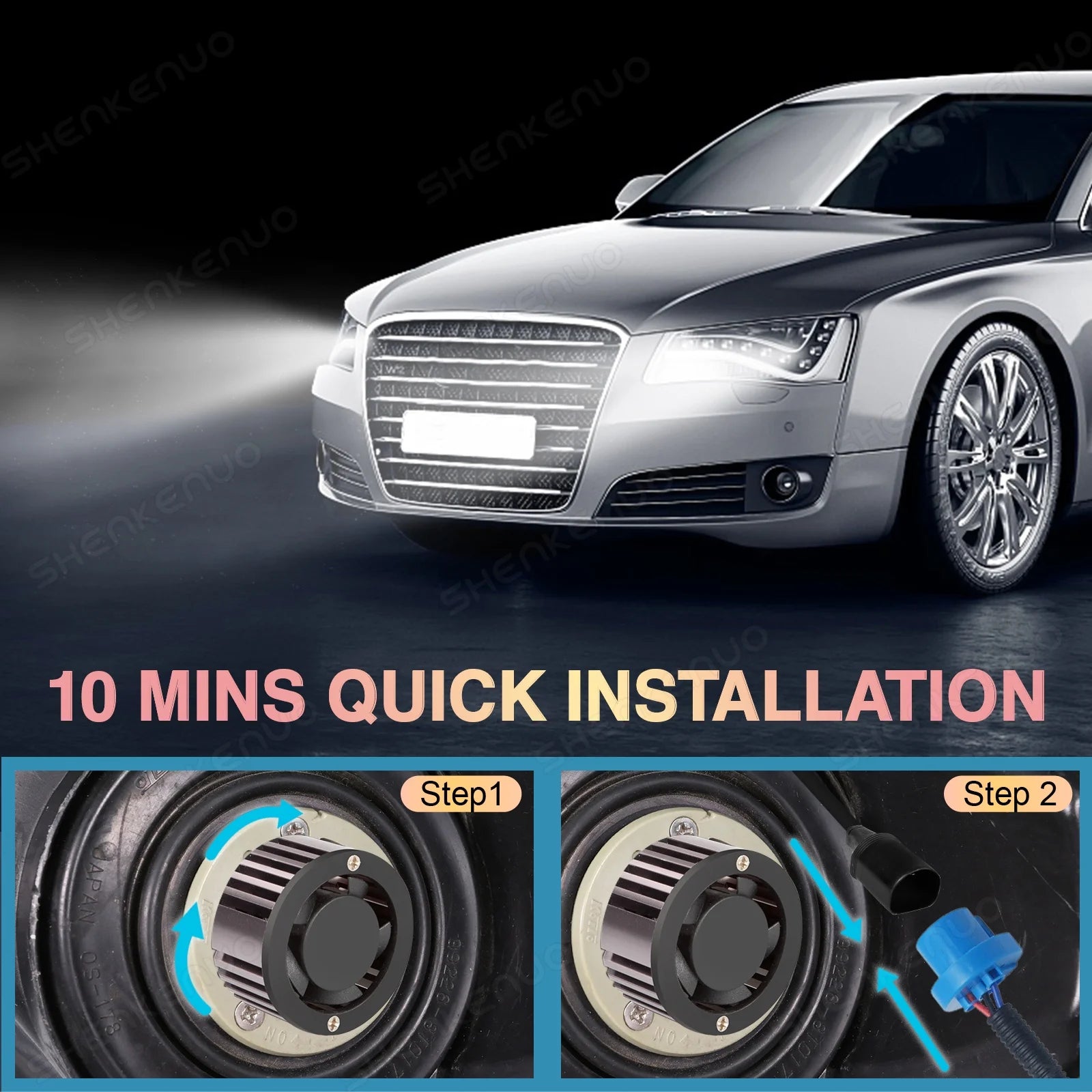 2-Sides 9007 LED Headlight Hi/Lo Bulbs for Ford F-150 1992-2003 F-250 1992-1999