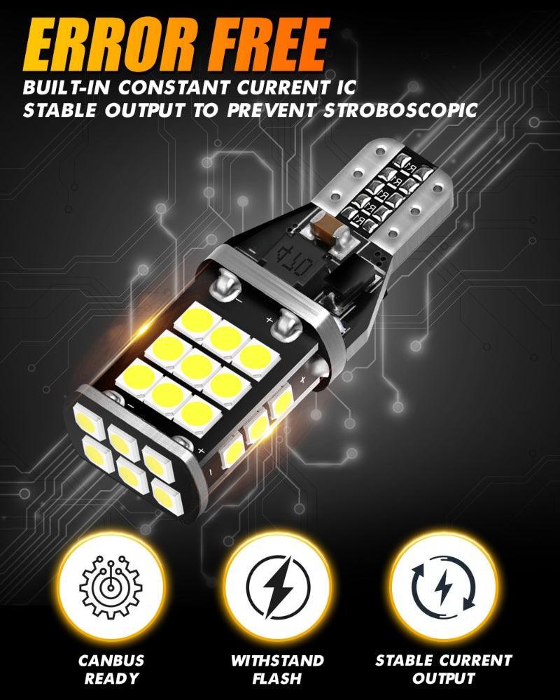 Auxbeam 912 921 T15 W16W LED Back-up/Brake/Tail Light Bulbs 10W 6500K White 2