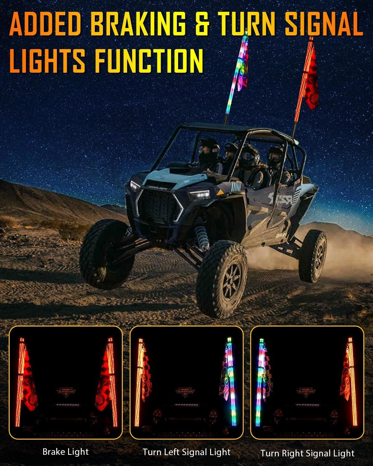 Auxbeam 3.8FT LED RGB Whip Lights with Turn Signal & Brake Light