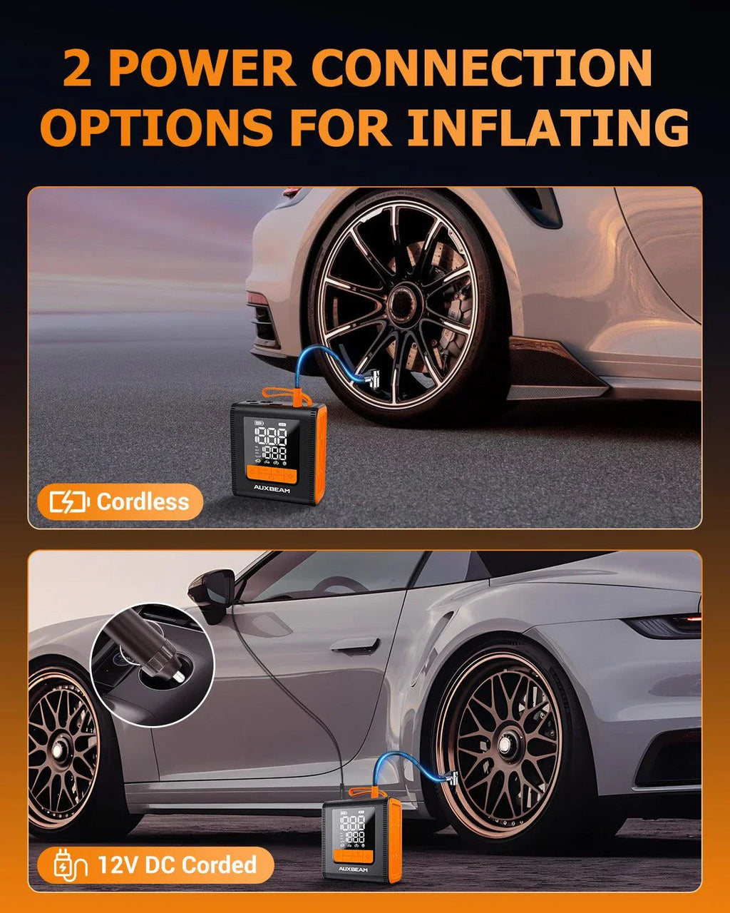 Auxbeam Model-H4 19mm Cylinder Portable Car Tire Inflator Air Compressor Pump