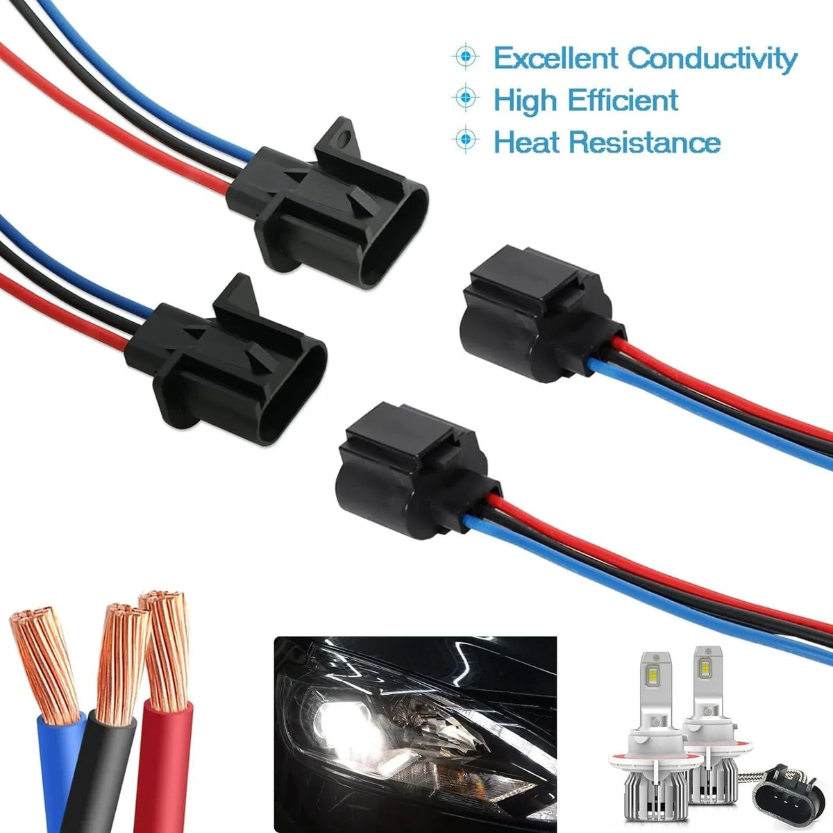 Auxbeam H13 LED Headlight Socket Male & Female Adapter Wiring Harness Connector