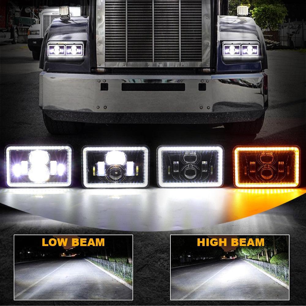 Auxbeam 4x6" Sealed Beam LED Headlight with Hi-Lo Beam & DRL Amber Turn Signal