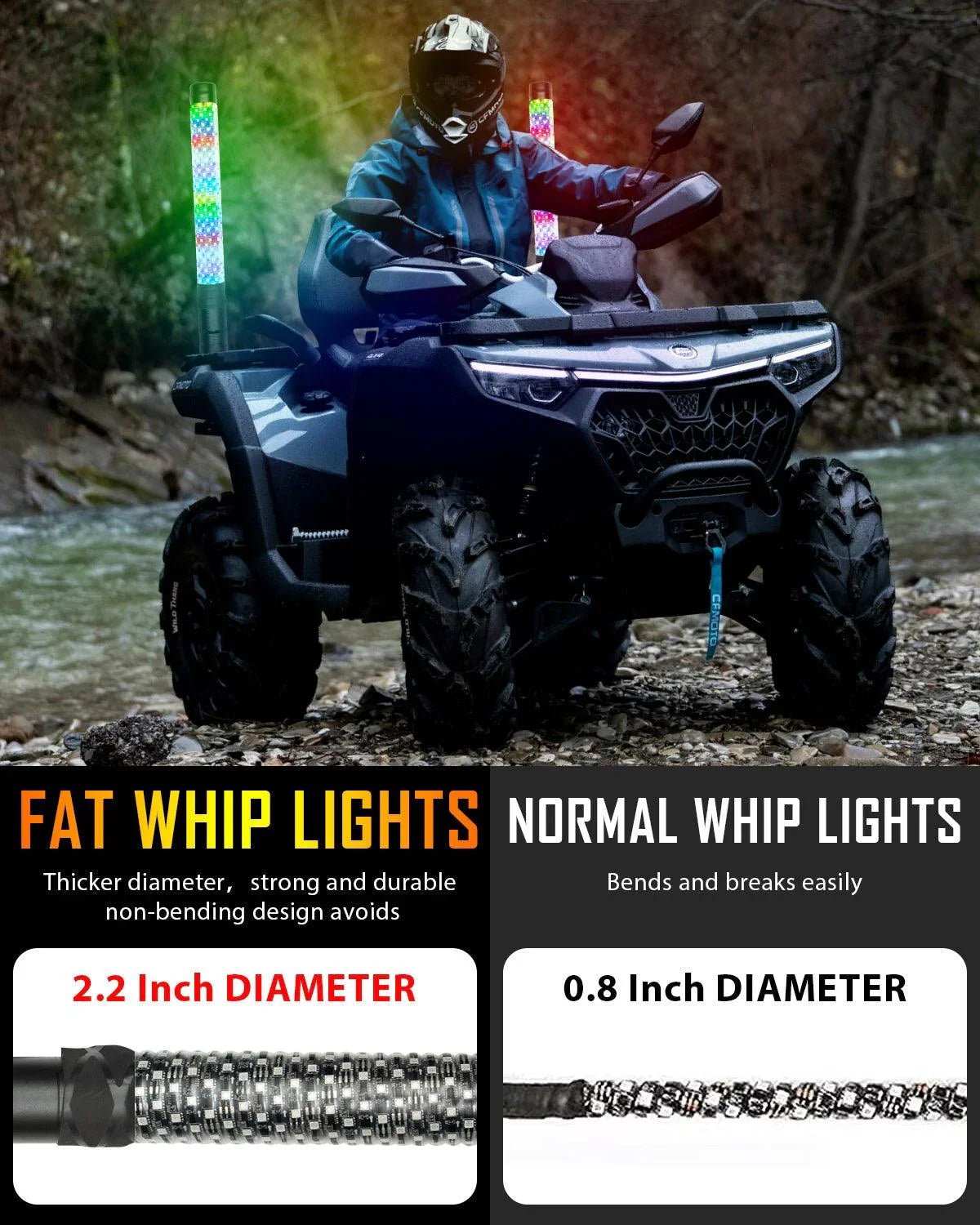 Auxbeam 1.9FT LED RGB Whip Lights with Turn Signal & Brake Light