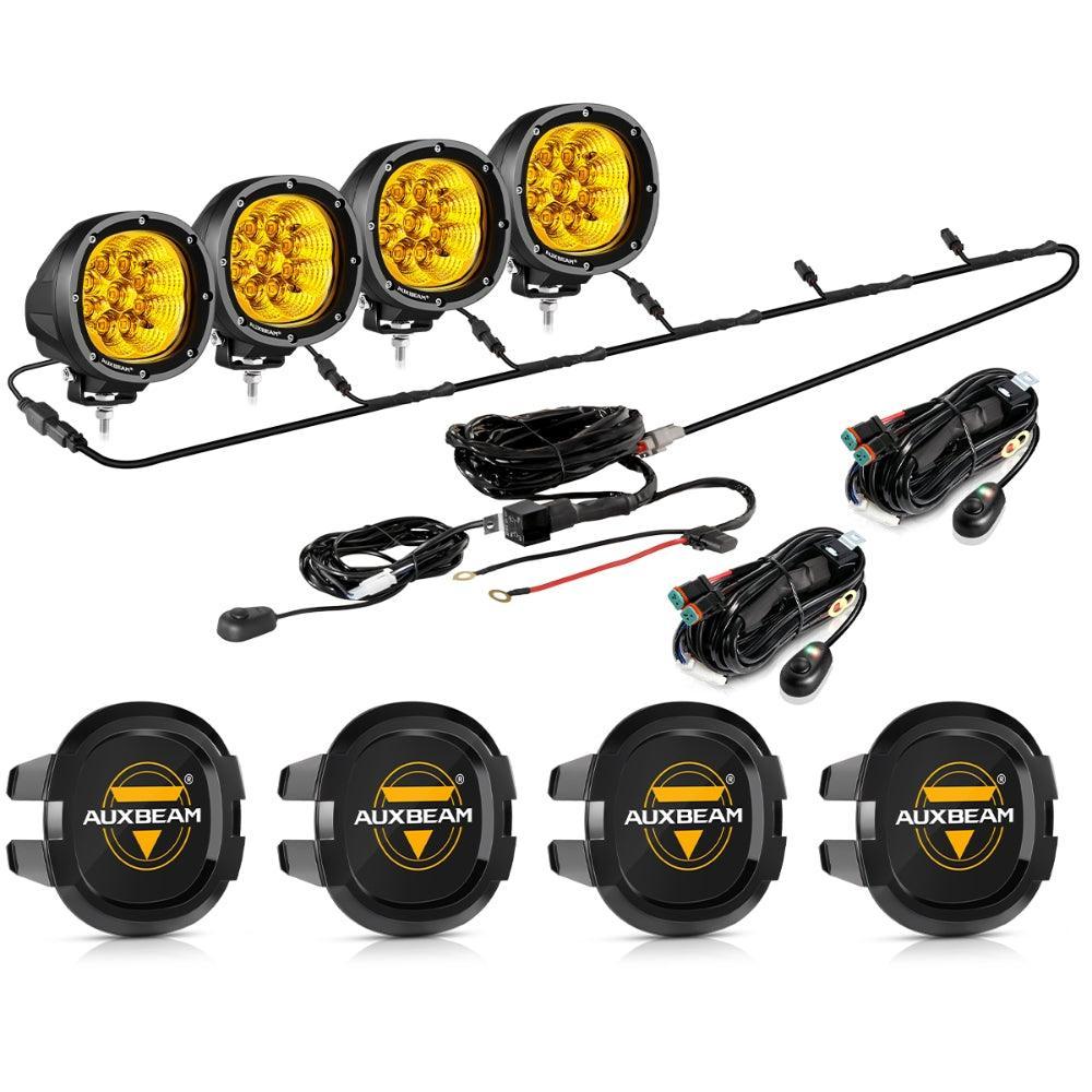 Auxbeam P4 Series 4 Inch 90W Round LED Driving Lights Flood Amber Pod Lights