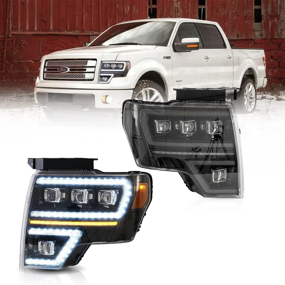 Vland LED Headlight Assembly Matrix Projector for 2009-2014 Ford F150 12th Gen