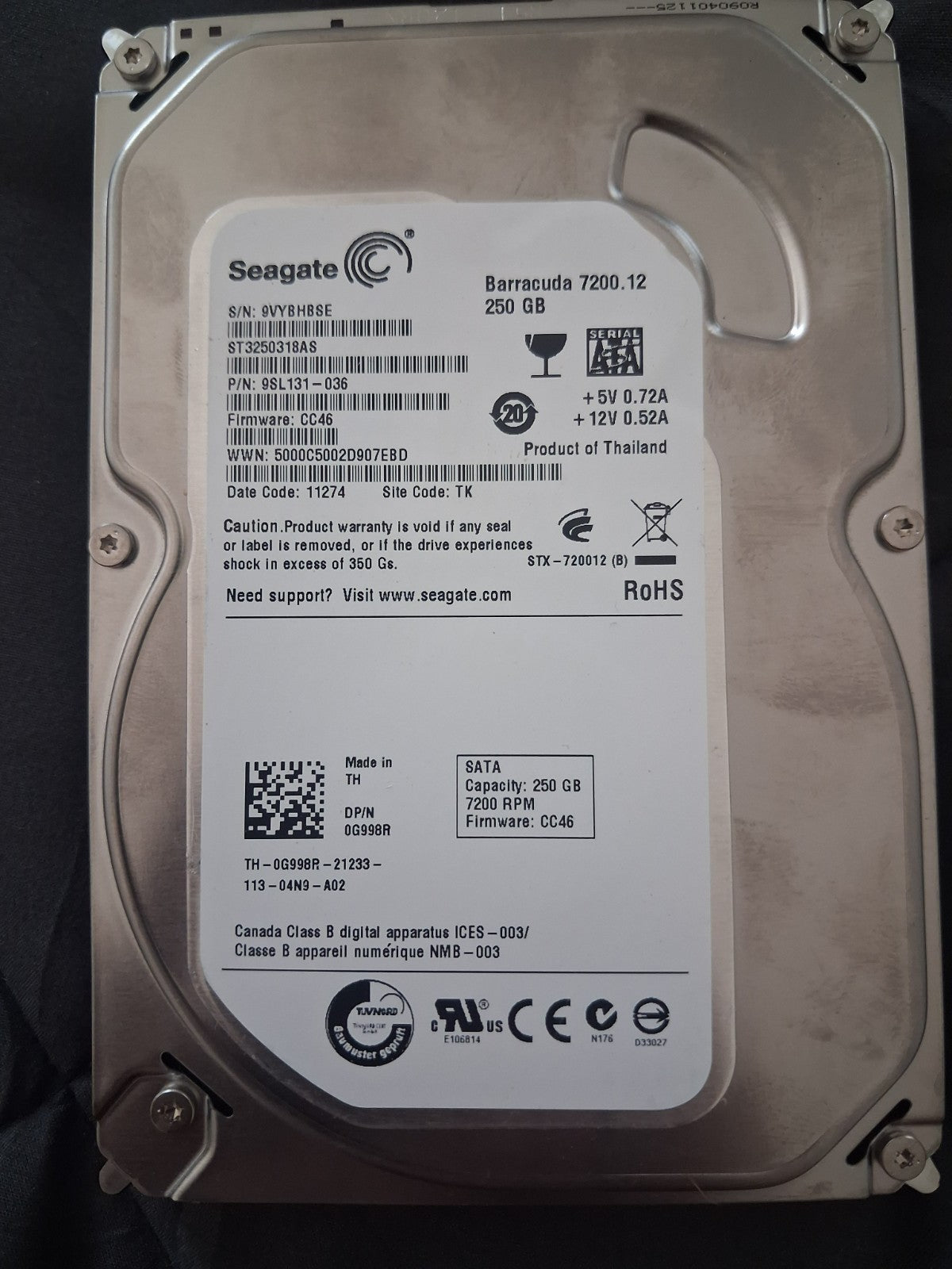 Seagate BarraCuda 7200.12 250GB 3.5" SATA Internal HDD ST3250318AS