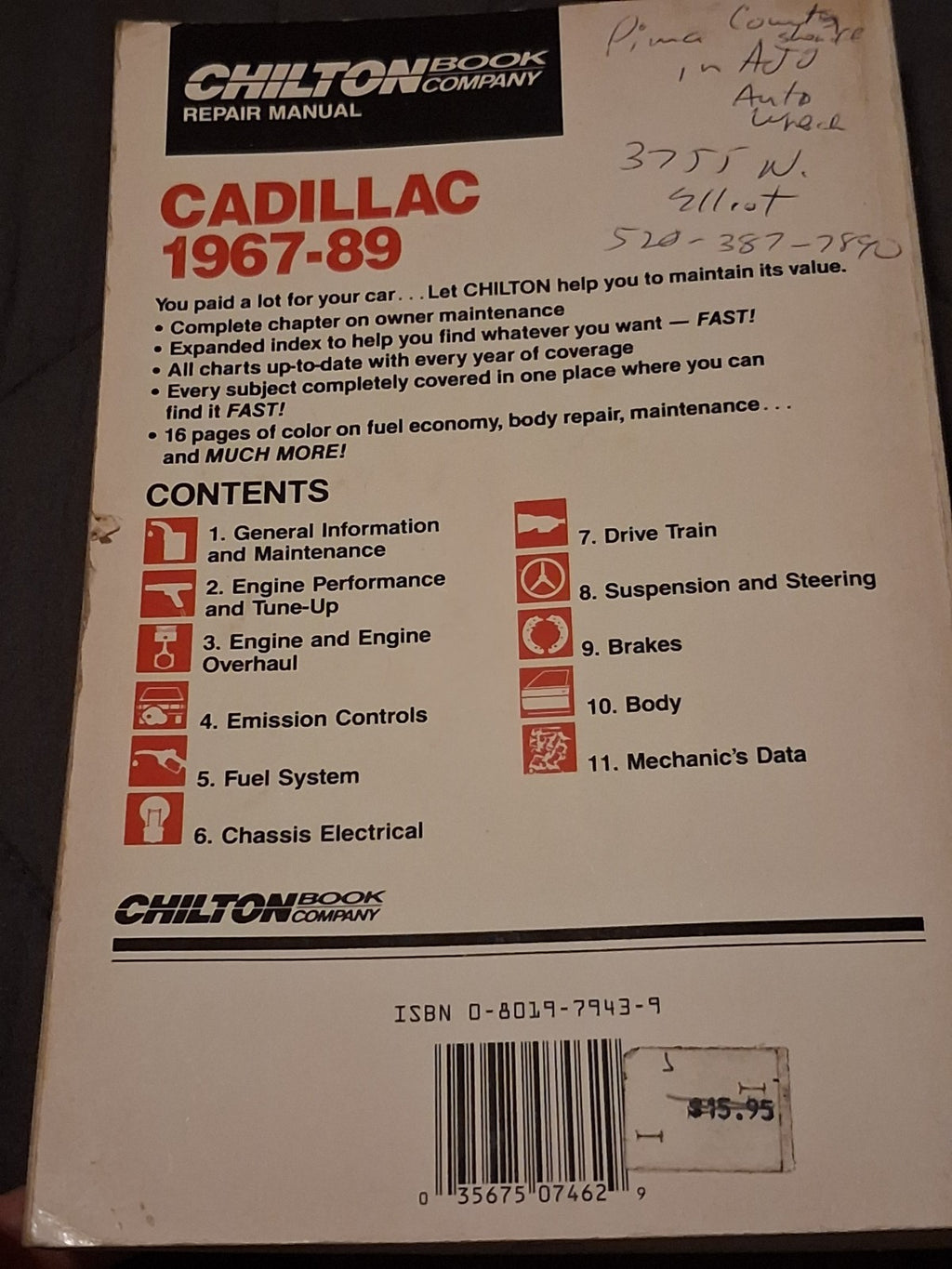 Chilton 7462 CADILLAC 1967 To 1989 Service Repair Tune-Up Manual Book