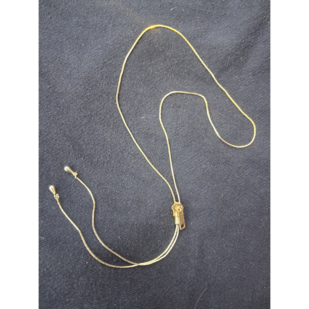 Vintage Gold-Toned 1980s Gold Tone Zipper Slider Lariat Necklace Snake Chain