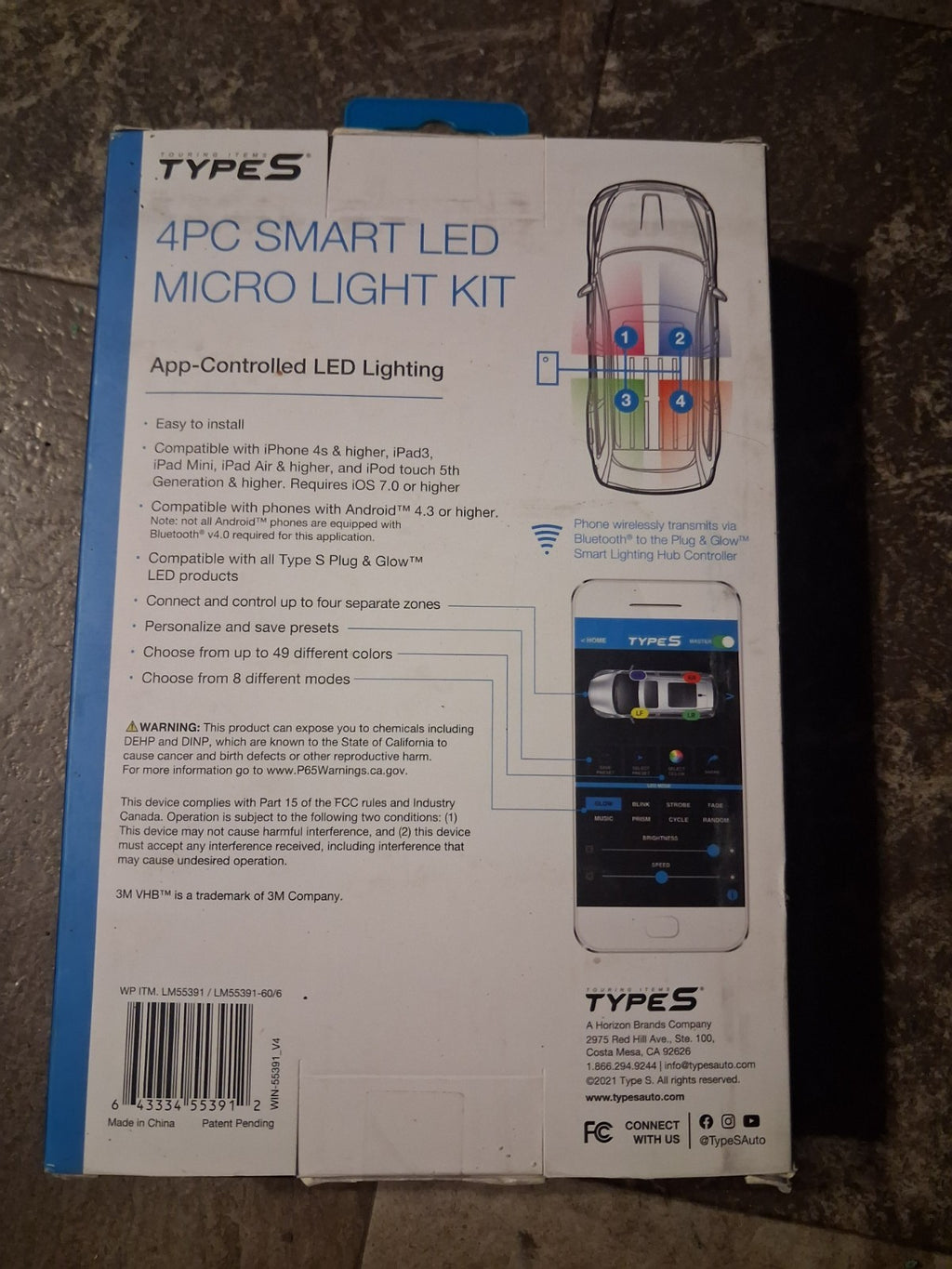 Type S Smart Micro LED Car Interior Lighting Glow Kit App Control 4PC lm55391606