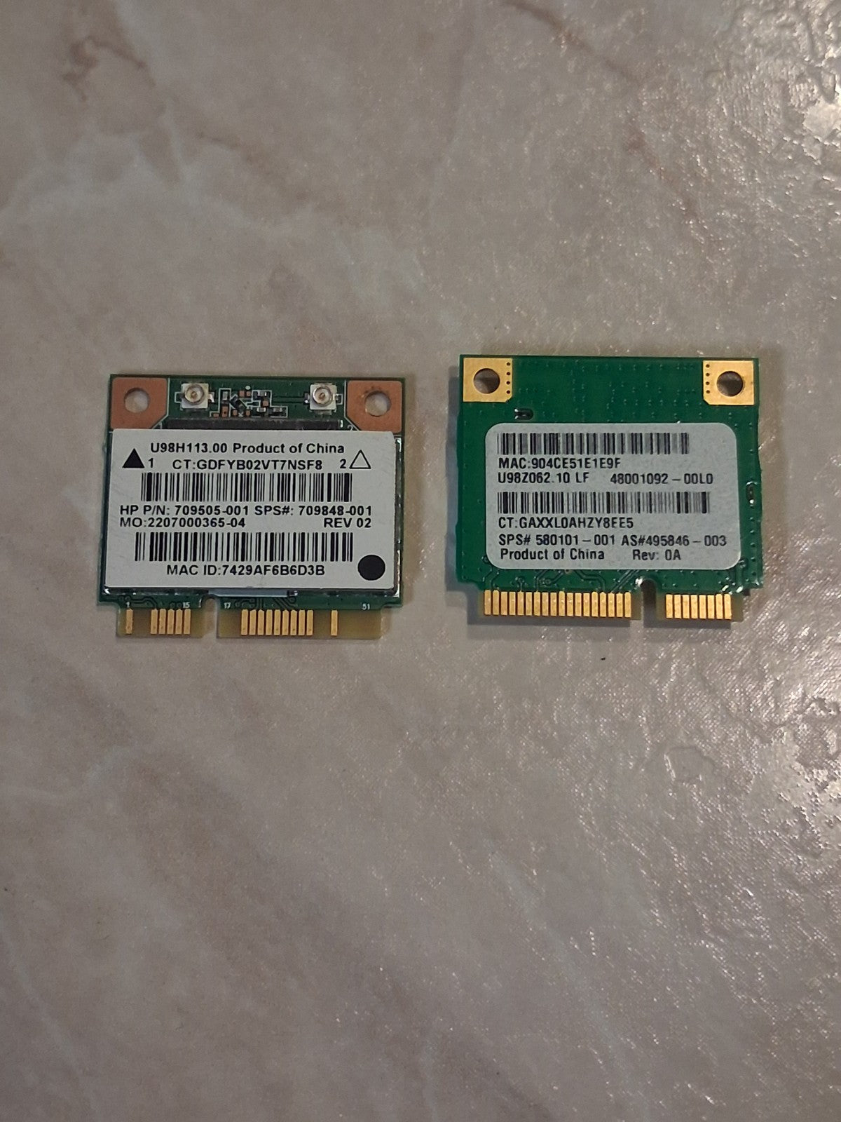HP Broadcom Wireless-N 43142 Dual Band Wi-Fi Bluetooth Half Mini PCIe Card Pair