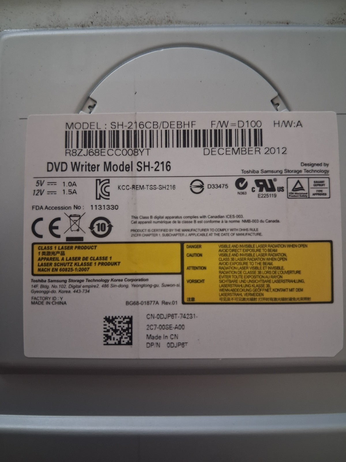 Toshiba Samsung 5.25" SATA Internal DVD±RW Writer Drive SH-216 SH-216CB