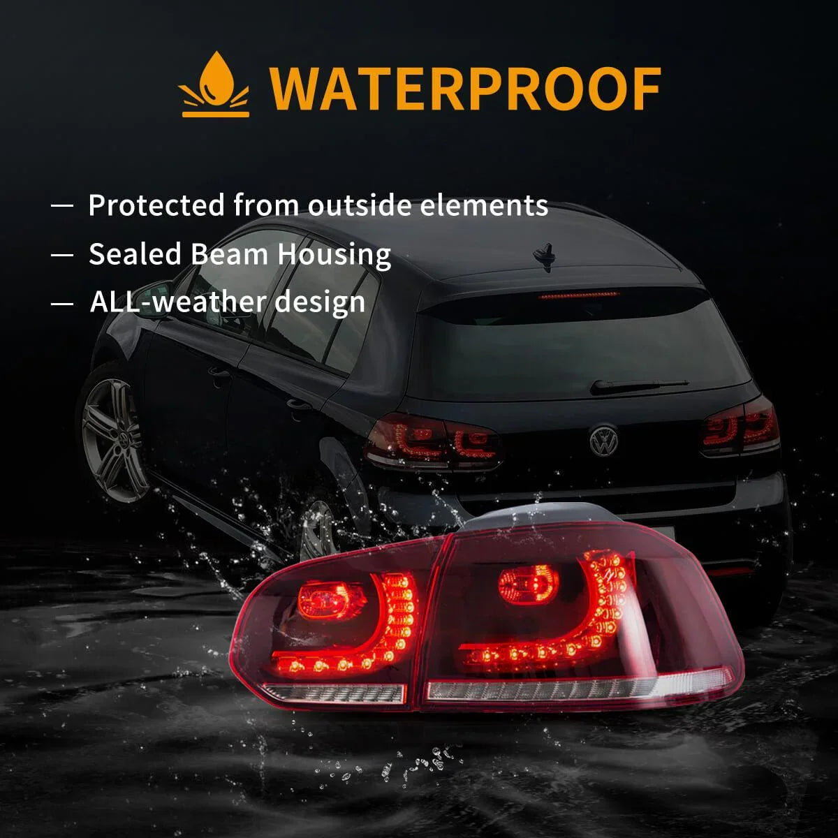 Vland LED Tail Light Assembly for 2009-2014 VW Golf 6th Gen Mk6 Hatchback
