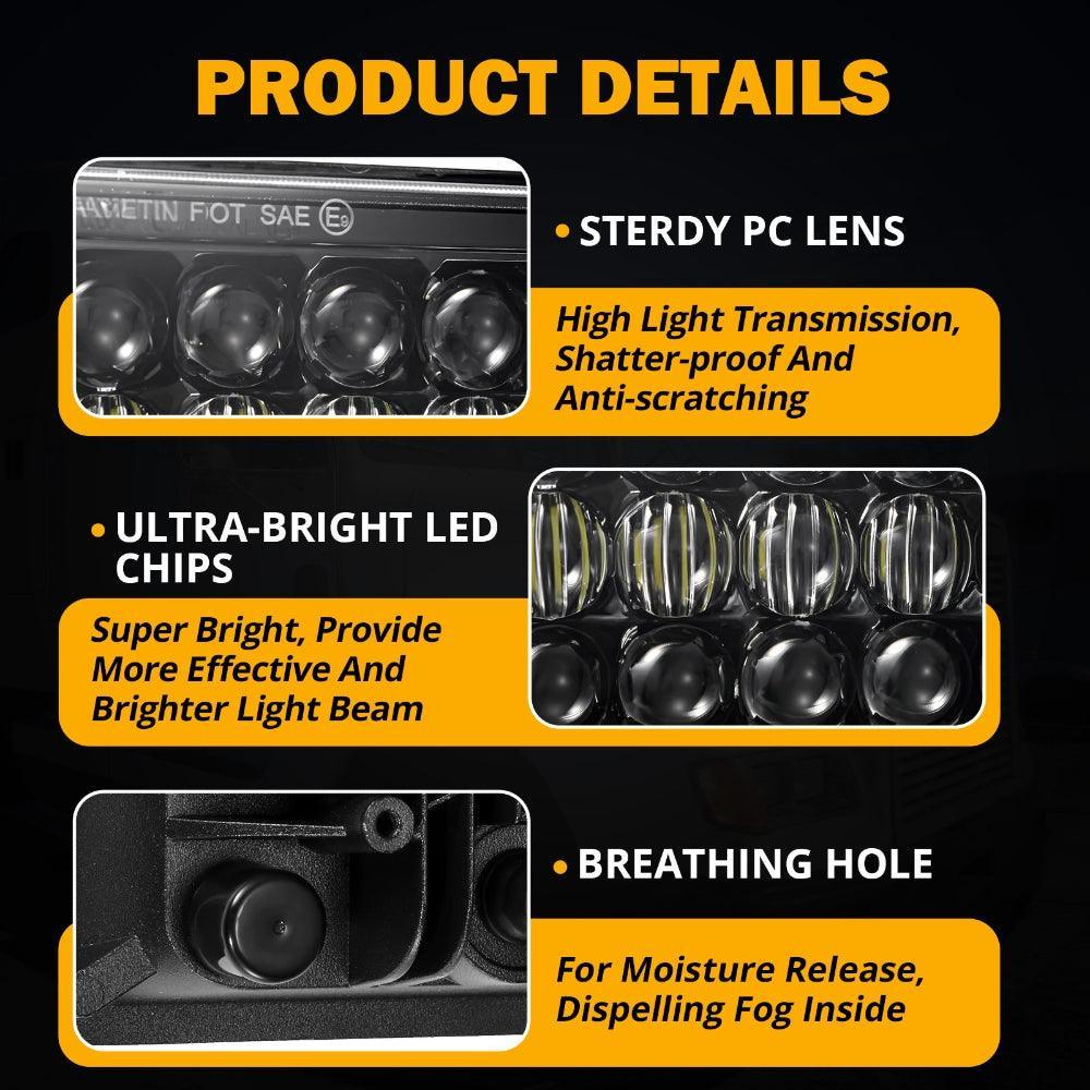 Auxbeam 4x6 LED Headlights Rectangular Headlamps Hi/Lo Sealed Beam