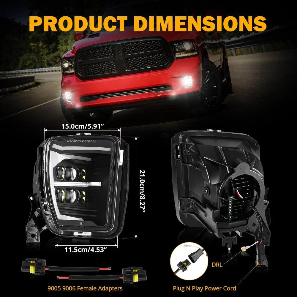 Auxbeam DOT Approved LED Fog Lights with DRL for 2013-2018 Dodge Ram 1500