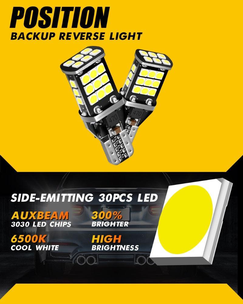 Auxbeam 912 921 T15 W16W LED Back-up/Brake/Tail Light Bulbs 10W 6500K White 2