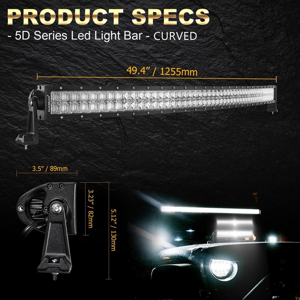 Auxbeam 50 inch 5D Series Straight/Curved Combo Beam Double Row LED Light Bar