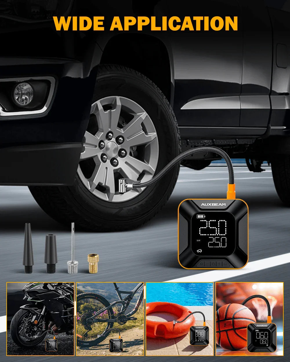 Auxbeam Model-H6 28mm Cylinder Portable Car Tire Inflator Air Compressor Pump